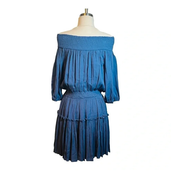 HAILEY & CO. OFF THE SHOULDER TIERED BLUE FLOWY RAYON DRESS‎ WOMEN'S SIZE LARGE - Picture 6 of 9